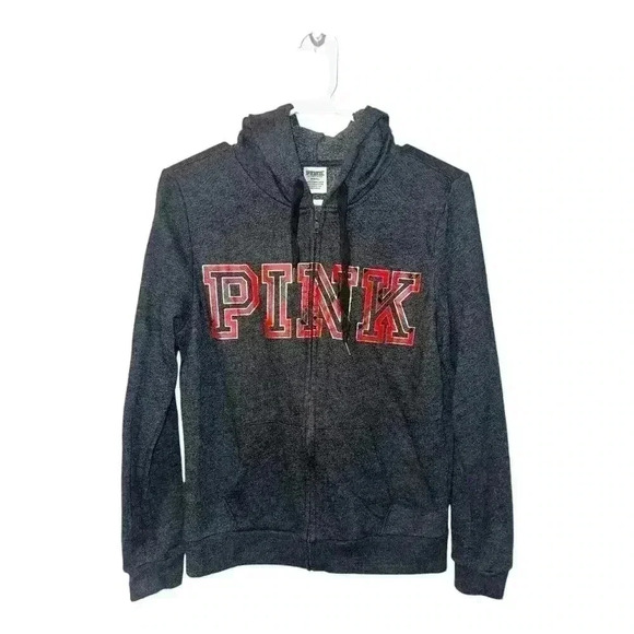 PINK Gray/Red Logo Full Zip Hoodie, Medium - Picture 1 of 6